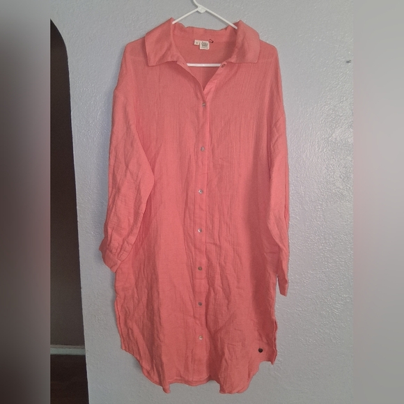 Crowned Free Relaxed Button Down Gauze 100% Cotton Oversized Tunic NWOT 2X - Picture 2 of 8